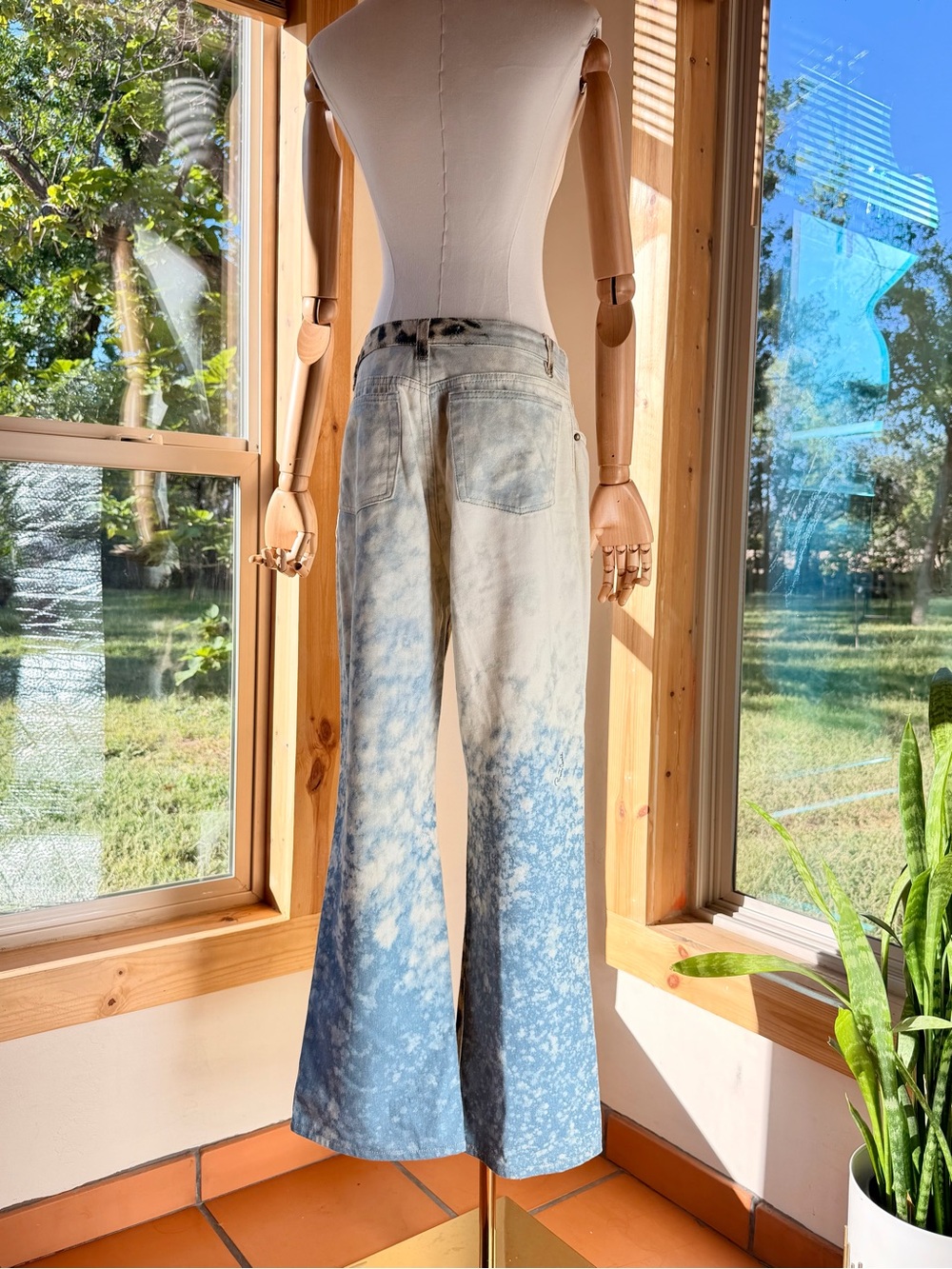 VINTAGE ROBERTO CAVALLI Leopard Print Light Wash Flare Jeans Archive 90s Size M - Picture 10 of 15